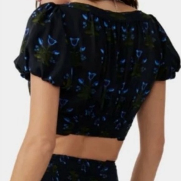 Free People Easy To Love Black Floral Crop Top Button - Picture 5 of 10